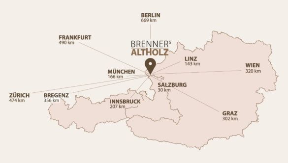 Karte von Österreich Standort Brenners Altholz Moosdorf