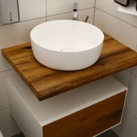 Badezimmer Waschtisch aus Schnittware von alten Eichenbretter
